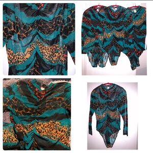 Teal and Leopard Print Bodysuit